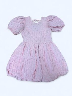 English Factory Soft Pink Textured Dress with Puff Sleeves
